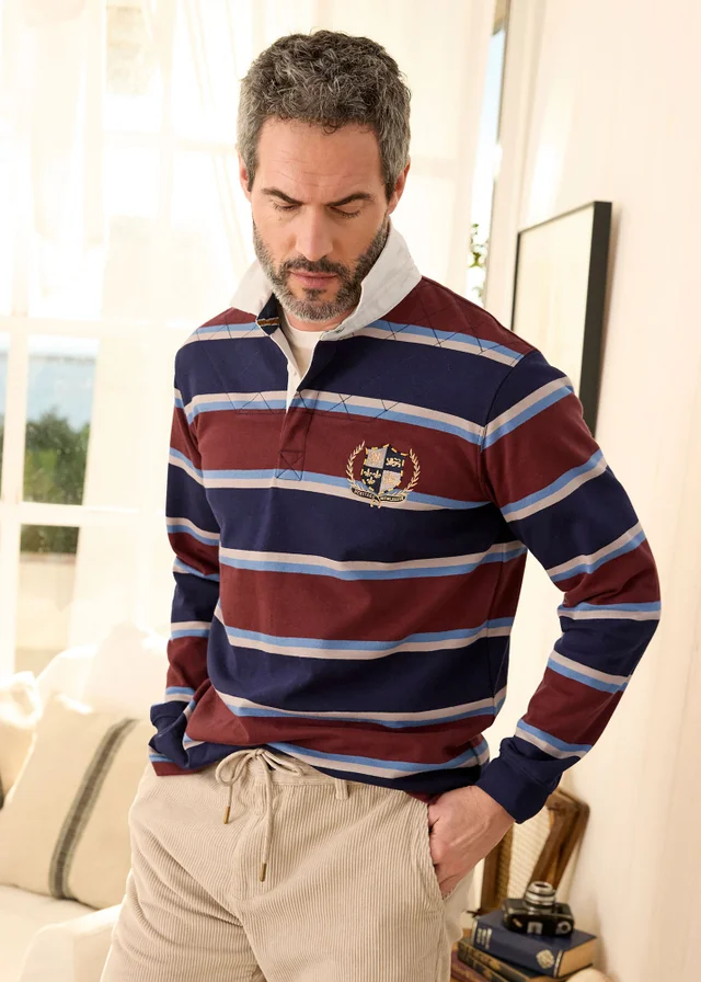 Cotton Traders Mahogany Heritage Long Sleeve Rugby Shirt