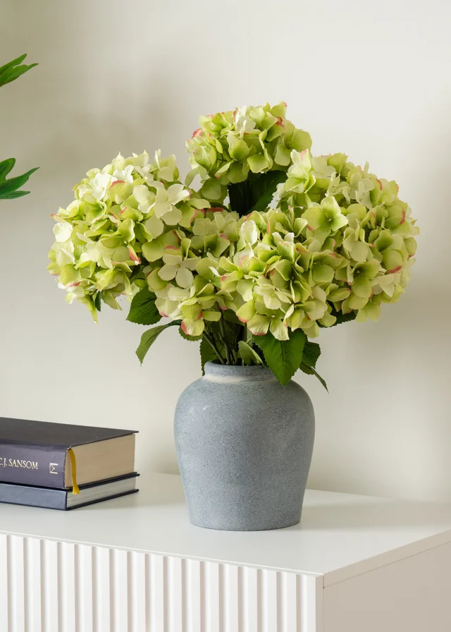Scottish Everlastings Hydrangeas in Grey Vase 50cm