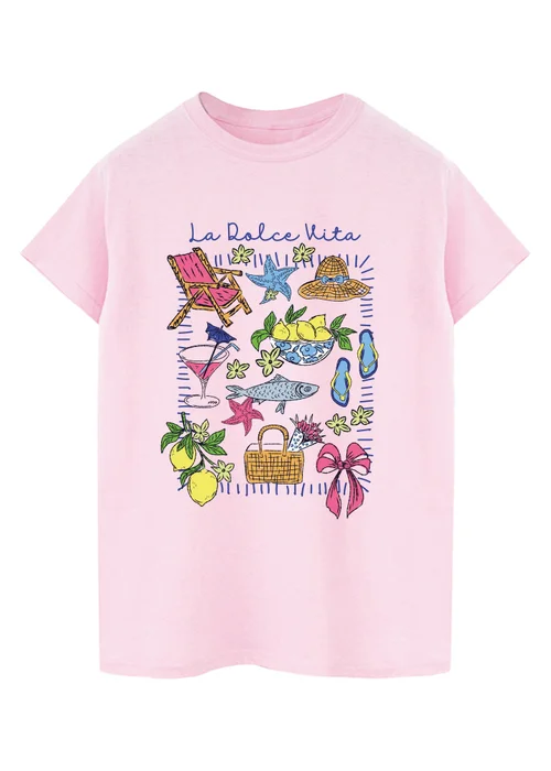 Spiral Galaxy La Dolce Vita Pink Graphic Boyfriend Fit T-Shirt - M Image 1