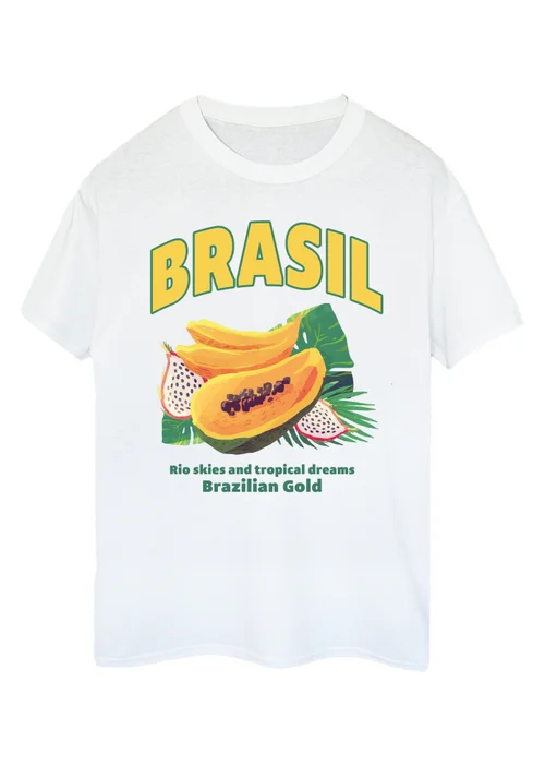 Spiral Galaxy Brasil Fruits White Graphic Boyfriend Fit T-Shirt - 5XL Image 1