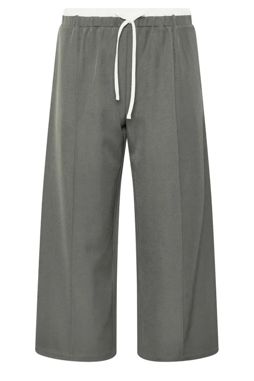 PixieGirl Petite Grey Contrast Waist Wide Leg Trousers - 12/L27 Image 5