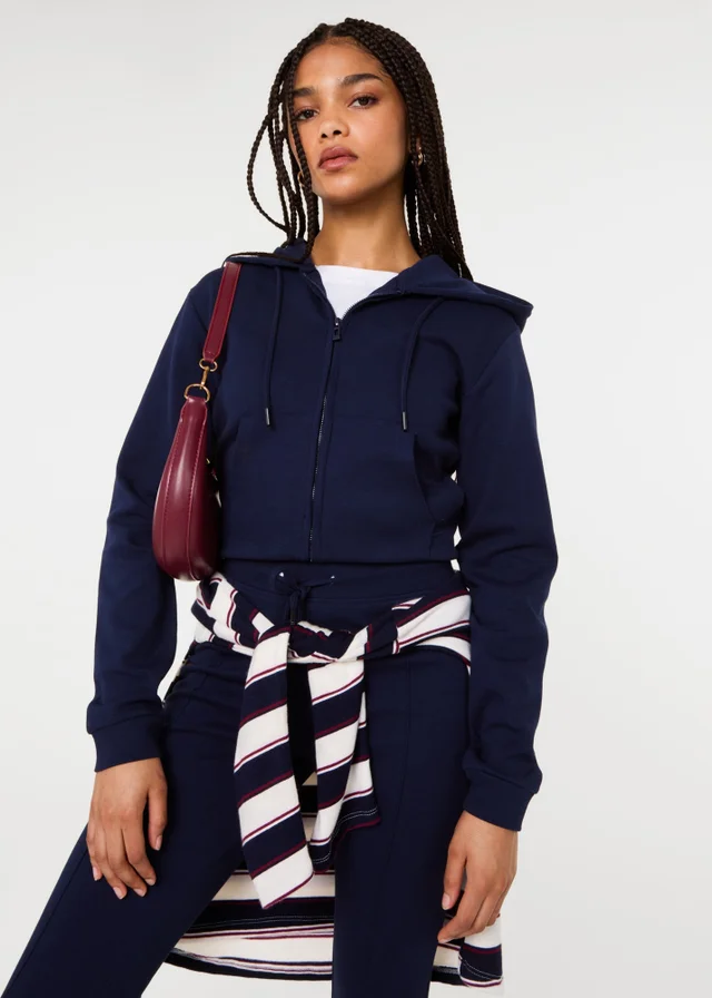 Pink Vanilla Navy Zip Up Cropped Hoodie