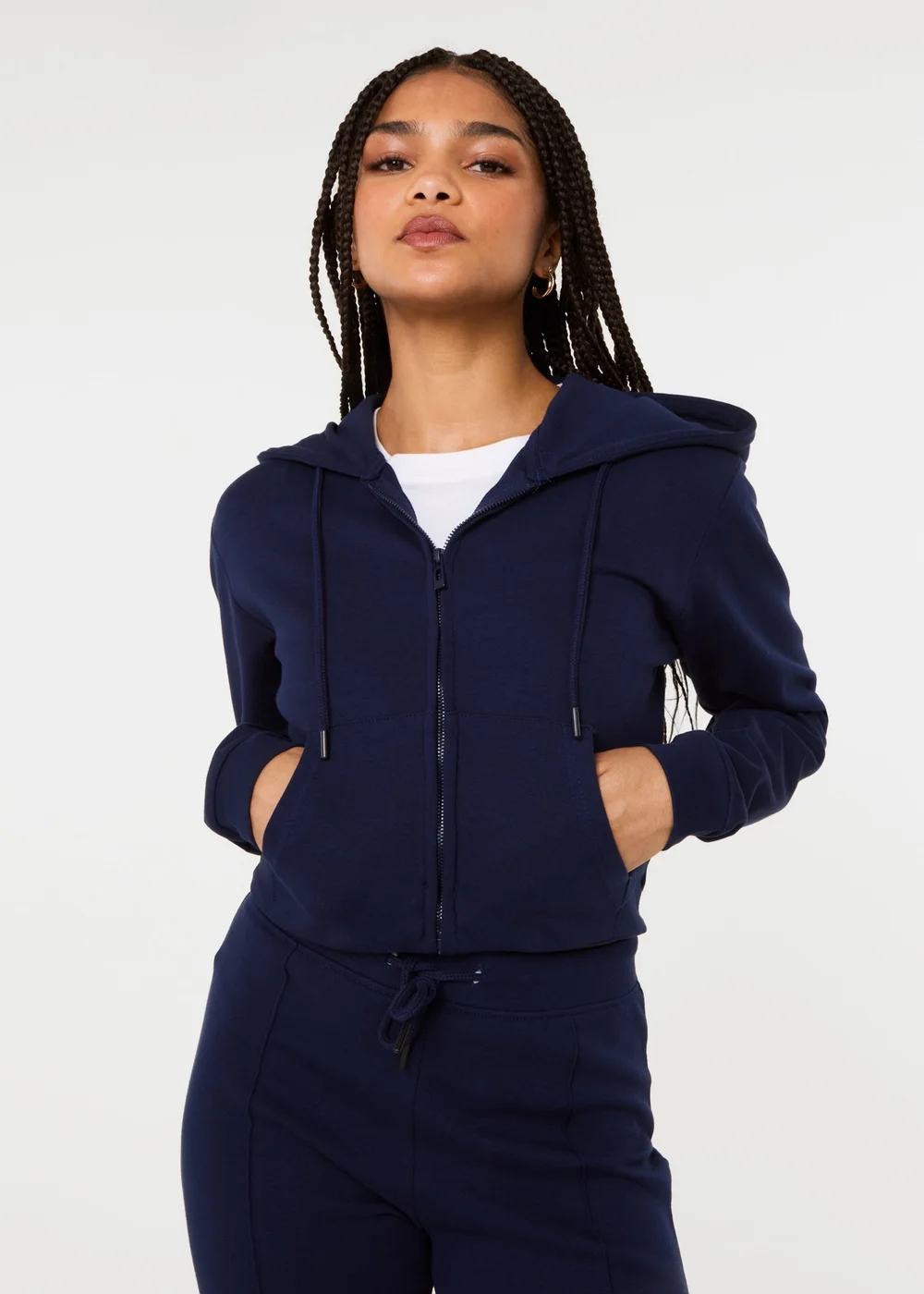 Pink Vanilla Navy Zip Up Cropped Hoodie - L Image 3