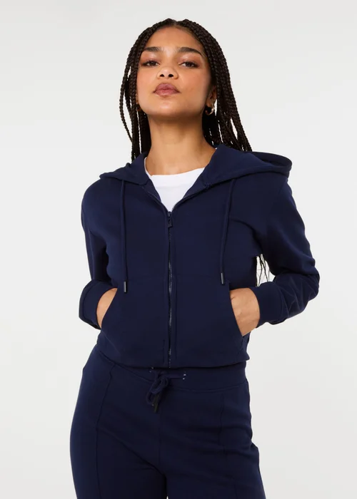 Pink Vanilla Navy Zip Up Cropped Hoodie - L Image 3