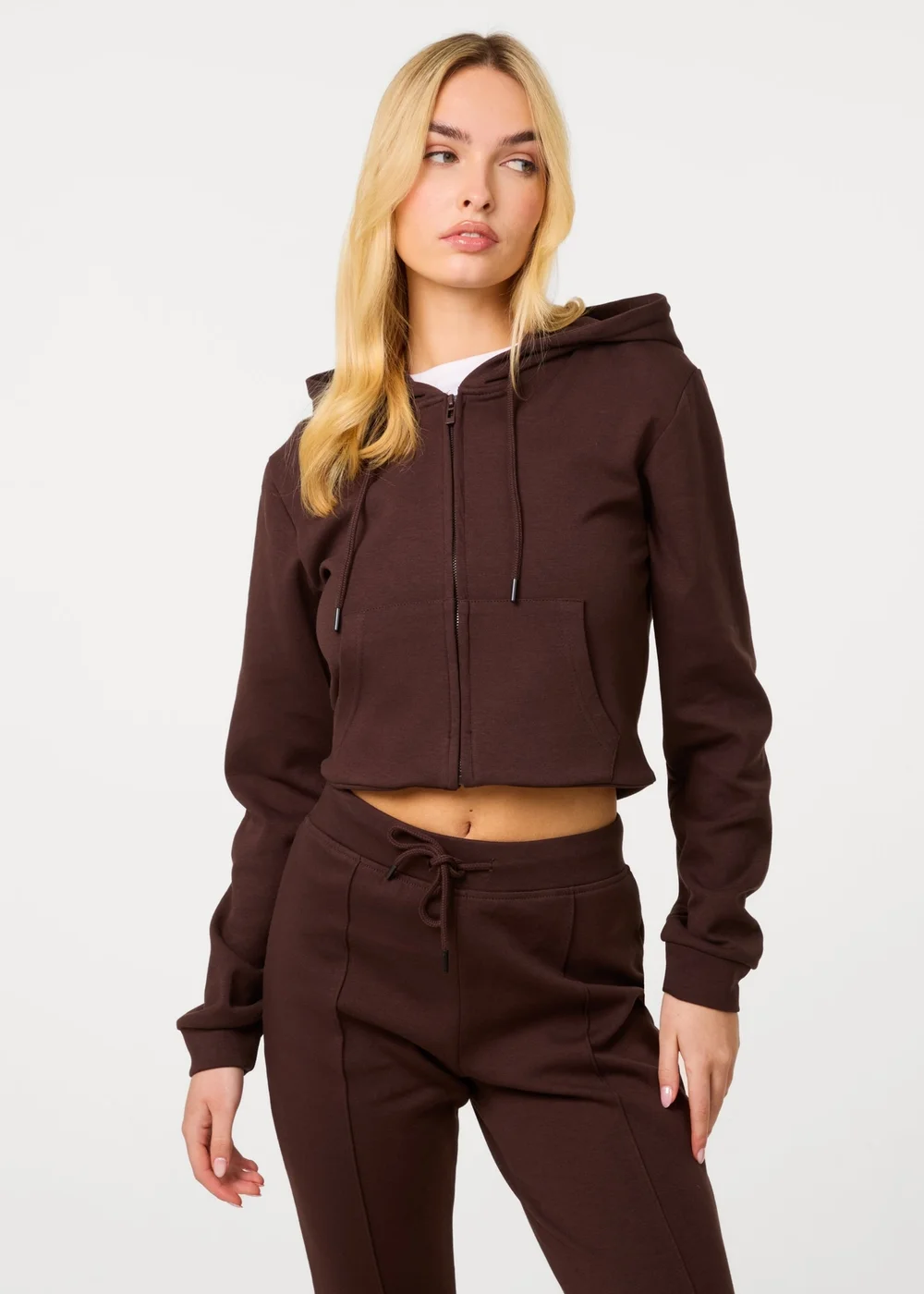 Pink Vanilla Brown Zip Up Cropped Hoodie - S Image 1