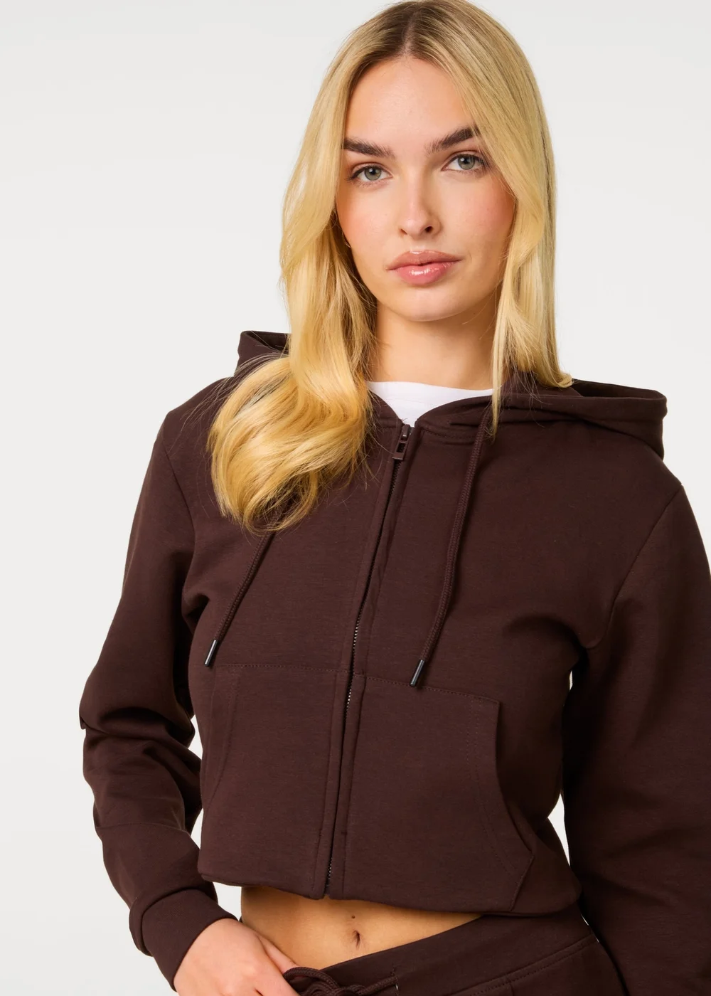 Pink Vanilla Brown Zip Up Cropped Hoodie - S Image 3