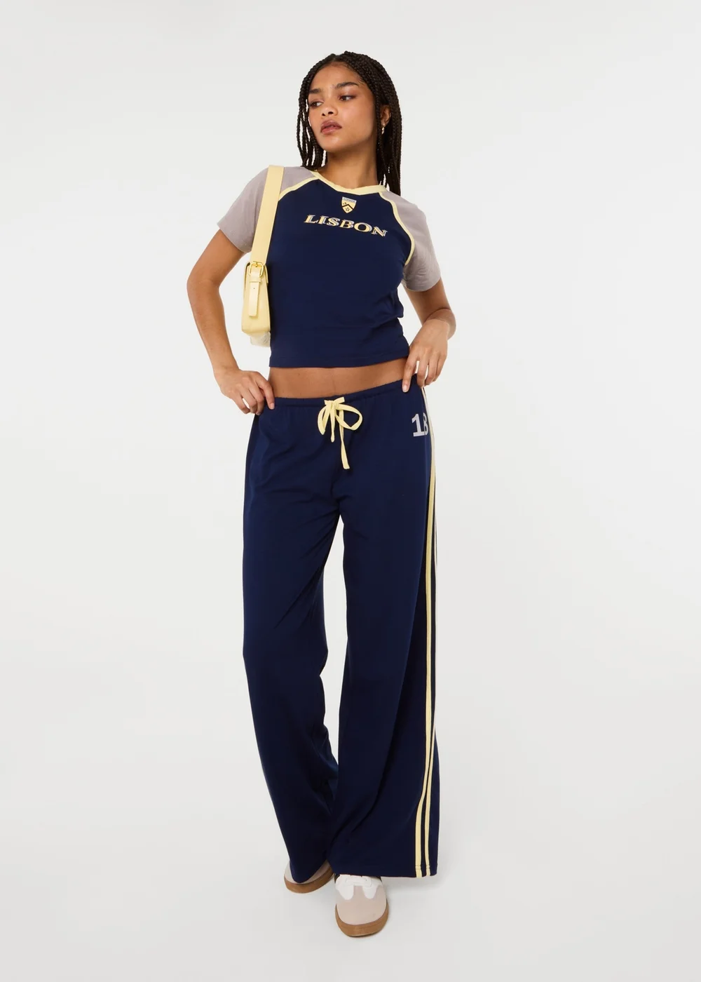 Pink Vanilla Navy Lisbon Wide Leg Trousers - L Image 1