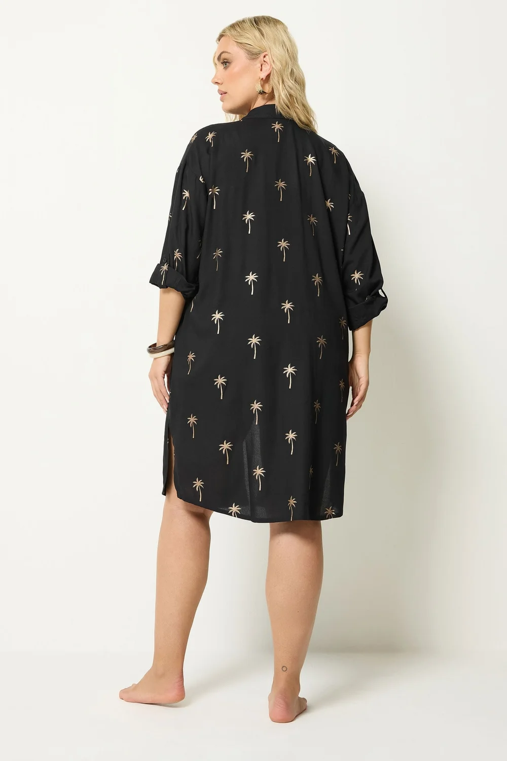 Yours Curve Black & Gold Palm Tree Shirt Dress - 26-28 Image 3