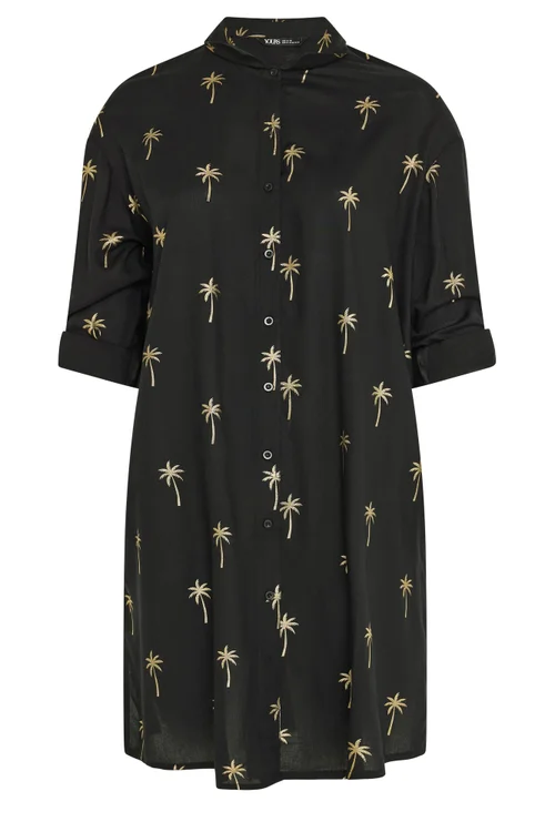 Yours Curve Black & Gold Palm Tree Shirt Dress - 26-28 Image 5