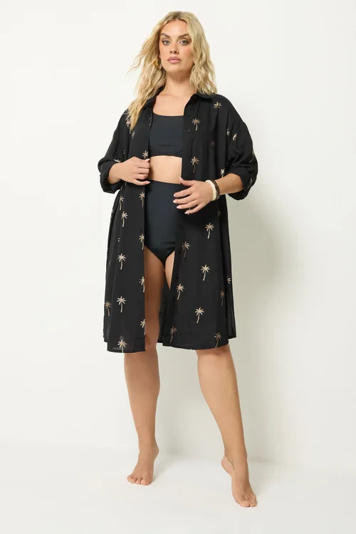 Yours Curve Black & Gold Palm Tree Shirt Dress - 26-28 Image 2