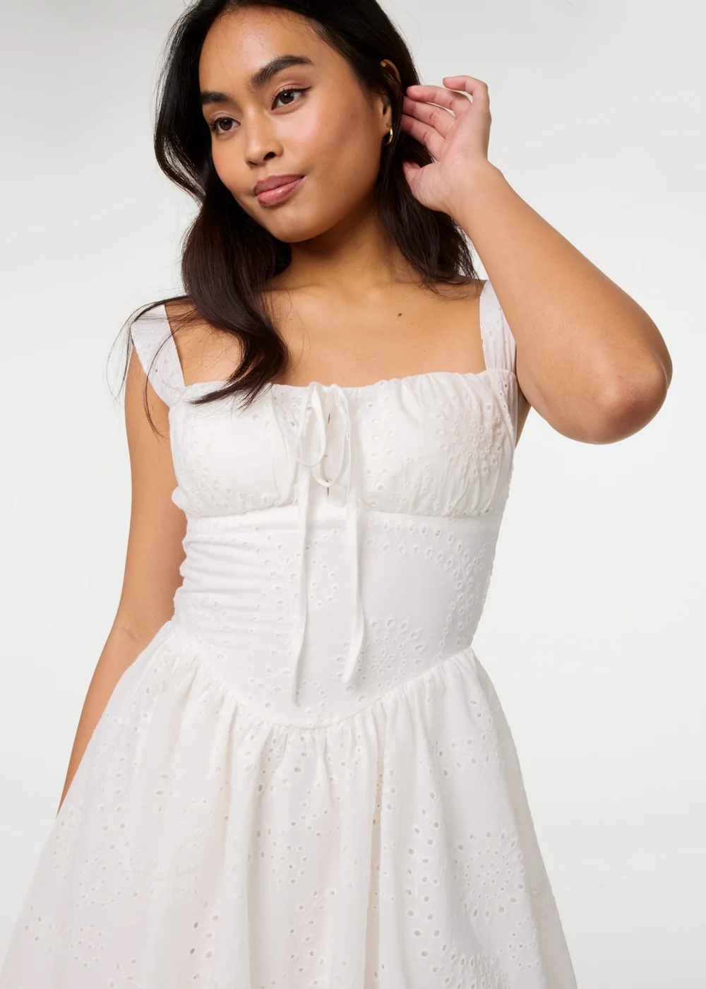Pink Vanilla White Broderie Milkmaid Skater Dress - L Image 4