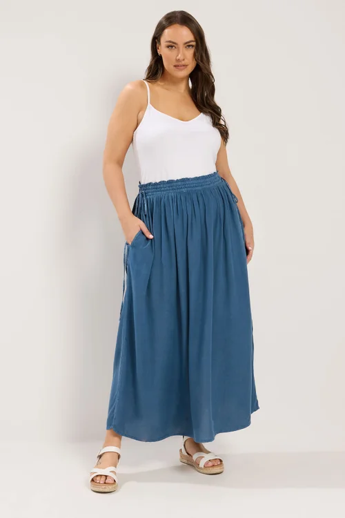 Yours Curve Blue Chambray Midi Skirt - 14 Image 2