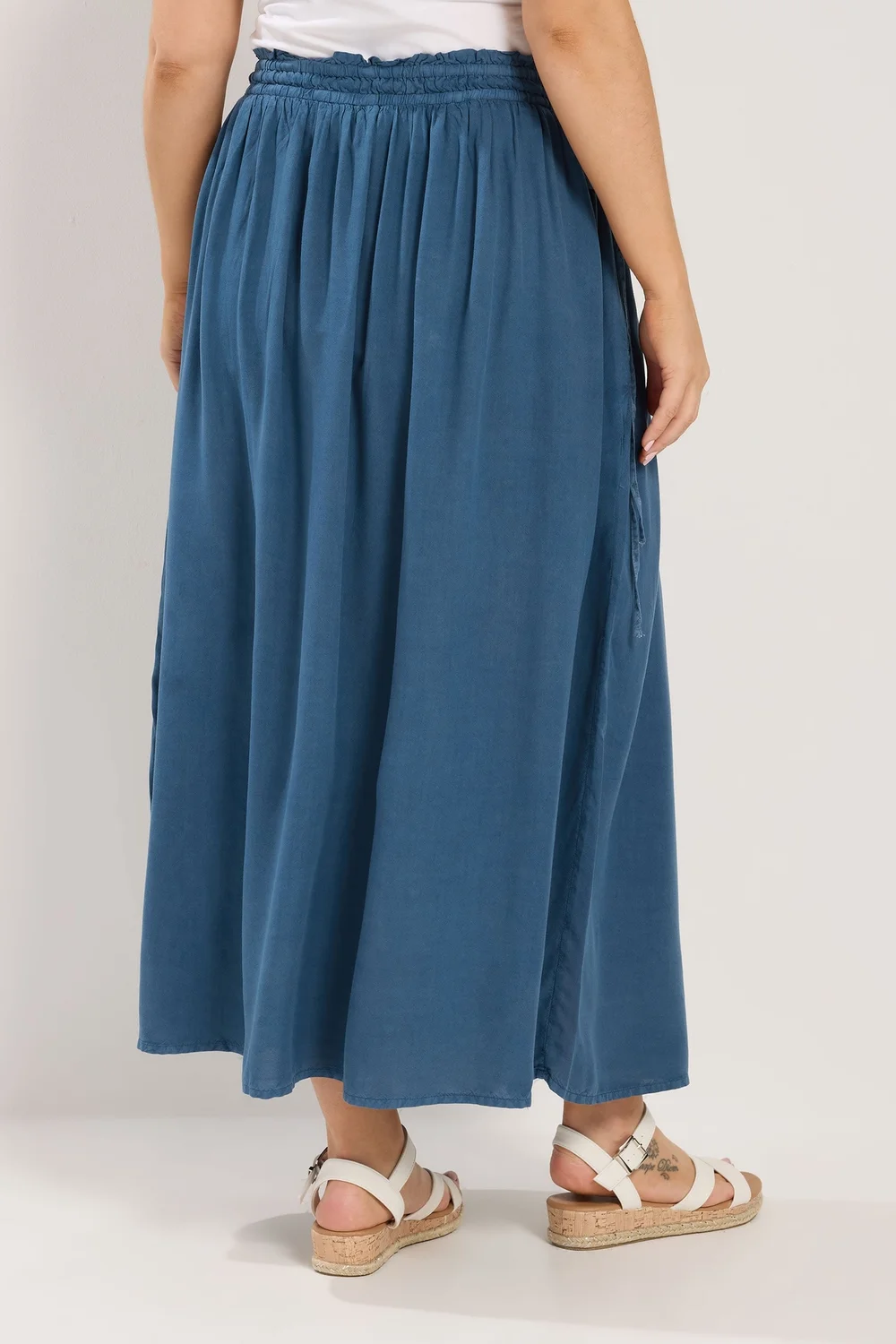 Yours Curve Blue Chambray Midi Skirt - 14 Image 3