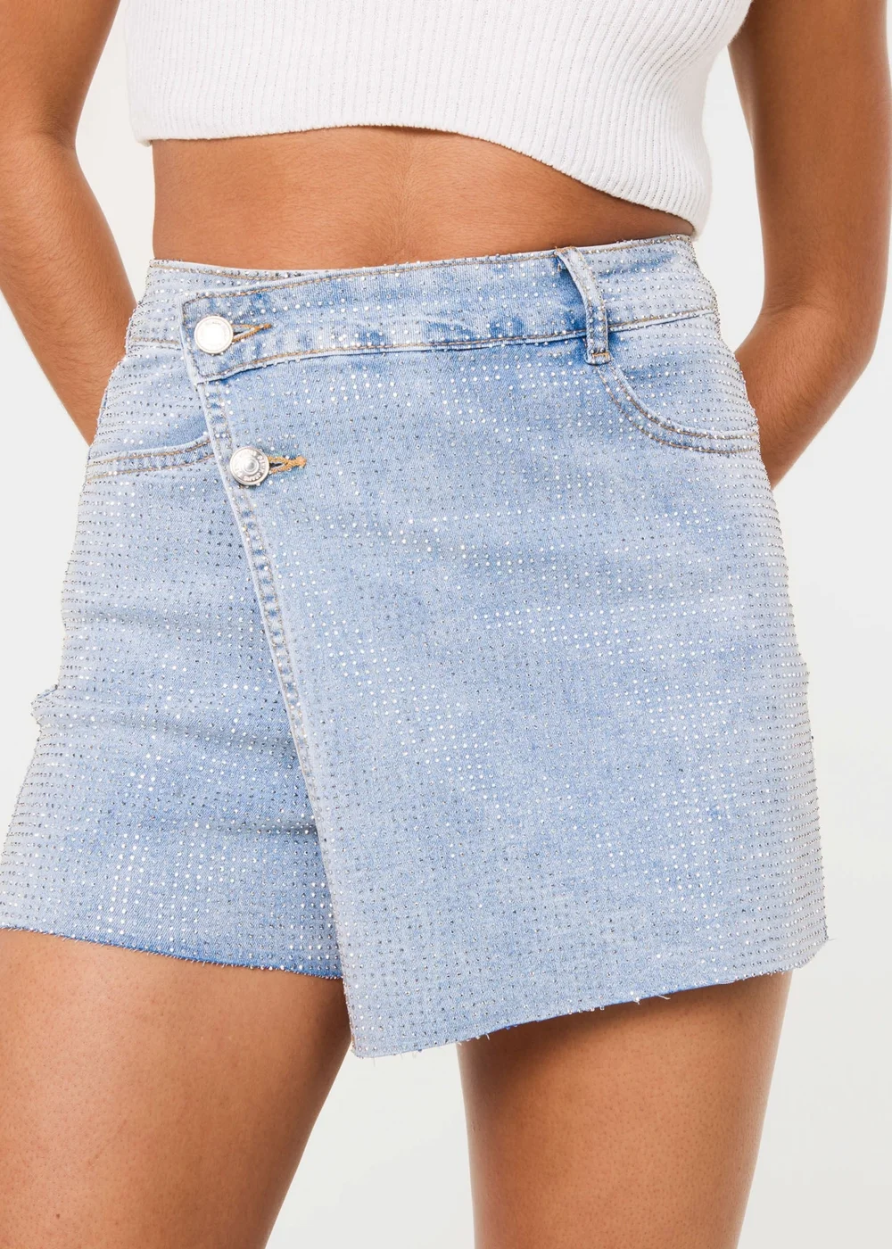 Pink Vanilla Blue Diamante Denim Skort - L Image 2