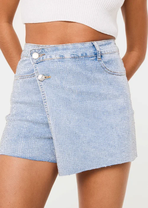 Pink Vanilla Blue Diamante Denim Skort - L Image 2