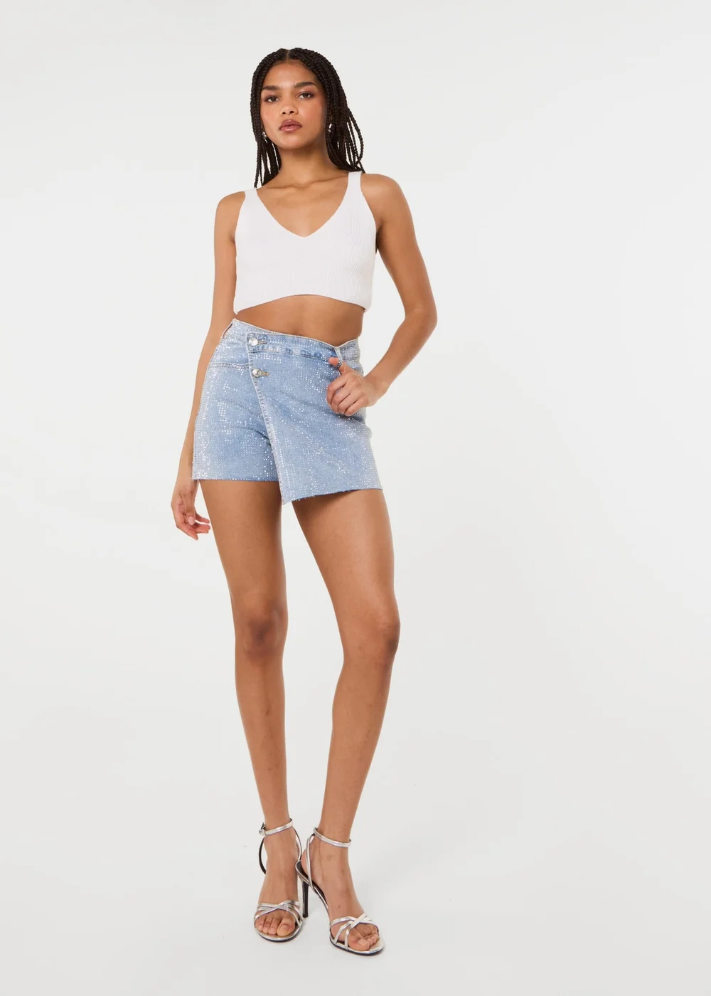 Pink Vanilla Blue Diamante Denim Skort - L Image 1