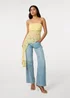 Pink Vanilla Blue Allover Embroidered Flower Wide Leg Jeans - L Image 1