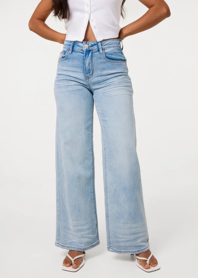 Pink Vanilla Blue Whisker Wide Leg Jeans