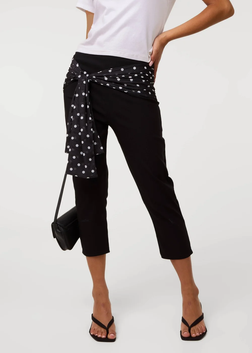 Pink Vanilla Black Mesh Polka Dot Tie Capri Trousers - S/M Image 2