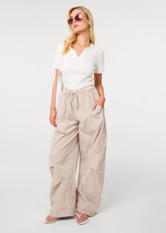 Pink Vanilla Stone Pocket Detail Wide Leg Cargo Trousers