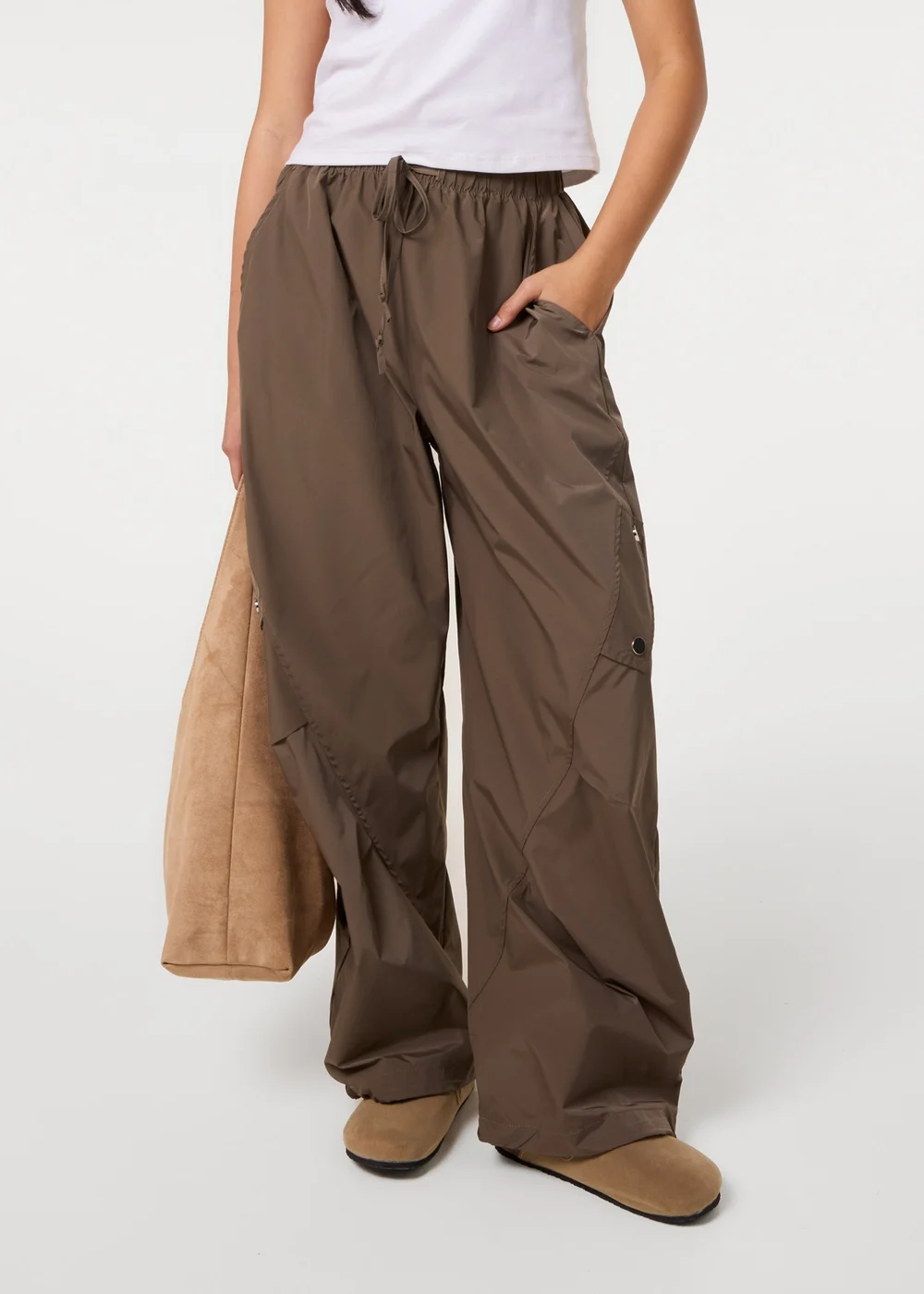 Pink Vanilla Khaki Pocket Detail Wide Leg Cargo Trousers - S/M Image 2