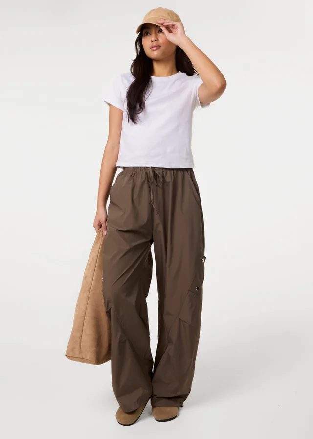Pink Vanilla Khaki Pocket Detail Wide Leg Cargo Trousers