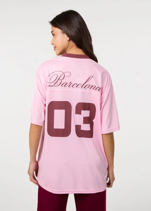 Pink Vanilla Pink Barcelona Football Sports Jersey Top - S/M Image 4