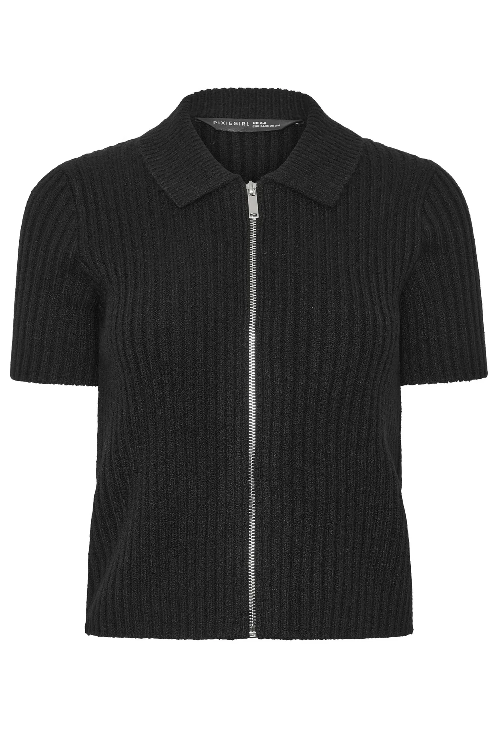 PixieGirl Petite Black Short Sleeve Knitted Zip Cardigan - 6-8 Image 5
