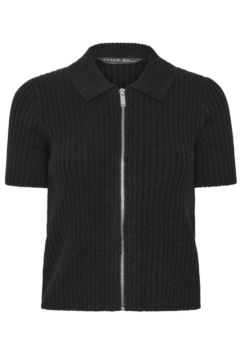 PixieGirl Petite Black Short Sleeve Knitted Zip Cardigan - 6-8 Image 5