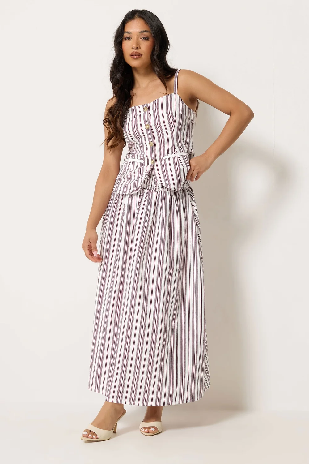 PixieGirl Petite Set Burgundy Red Stripe Cami & Maxi Skirt - 14 Image 1