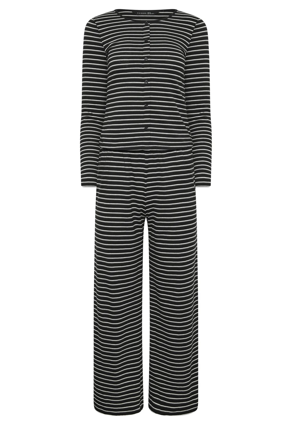 PixieGirl Petite Set Black Stripe Cotton Button Top & Wide Leg Trousers - 10 Image 5