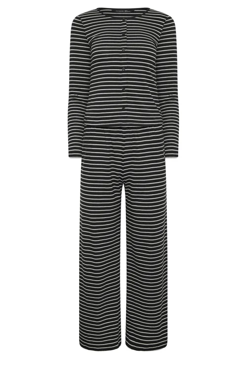 PixieGirl Petite Set Black Stripe Cotton Button Top & Wide Leg Trousers - 10 Image 5