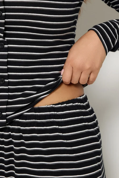 PixieGirl Petite Set Black Stripe Cotton Button Top & Wide Leg Trousers - 10 Image 4