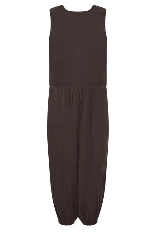 PixieGirl Petite Set Chocolate Brown Cotton Cheesecloth Top & Balloon Trousers - 12 Image 5