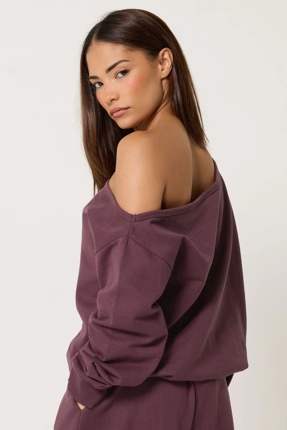 PixieGirl Petite Purple Plum Off Shoulder Sweatshirt - 16 Image 3