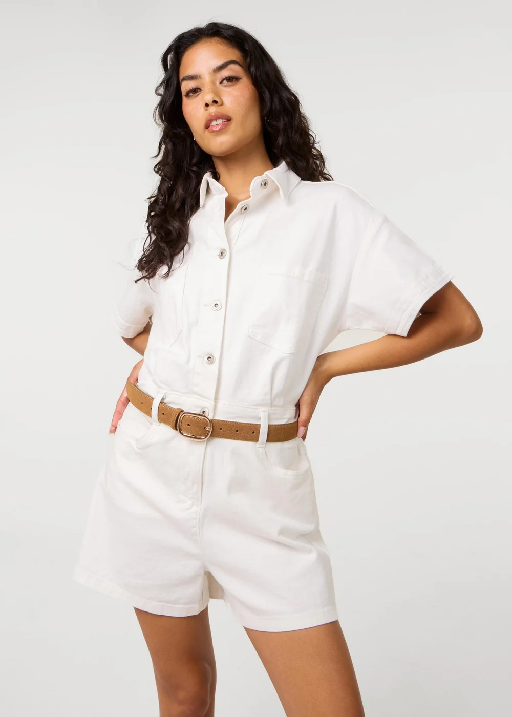Pink Vanilla White Pocket Detail Denim Playsuit - 6 Image 2