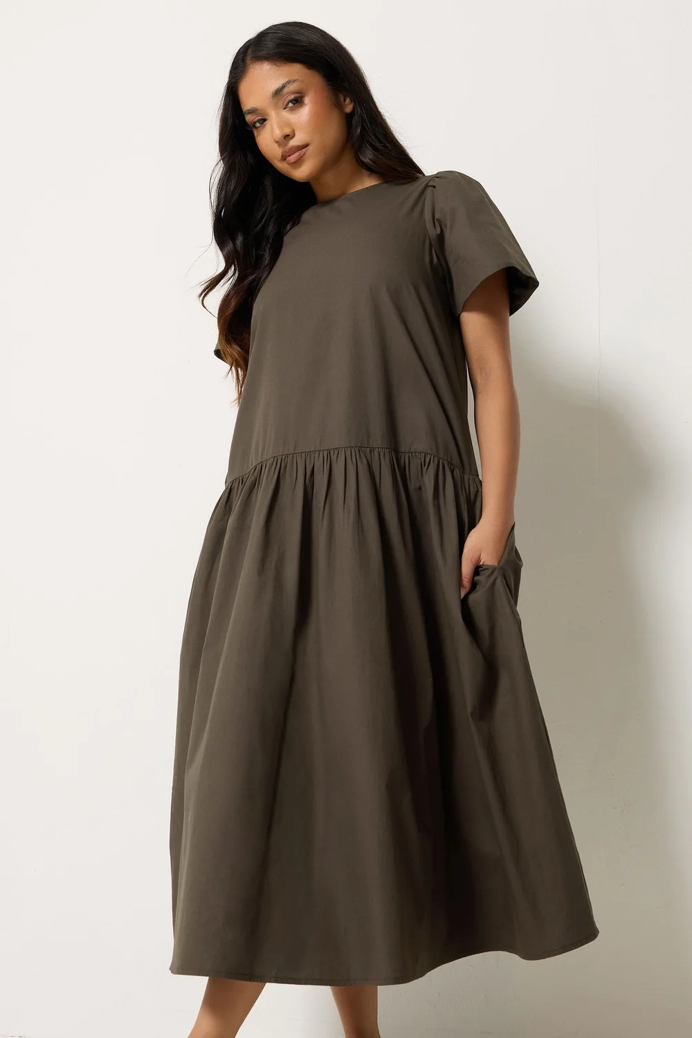 PixieGirl Petite Chocolate Brown Cotton Poplin Maxi Dress - 12 Image 2