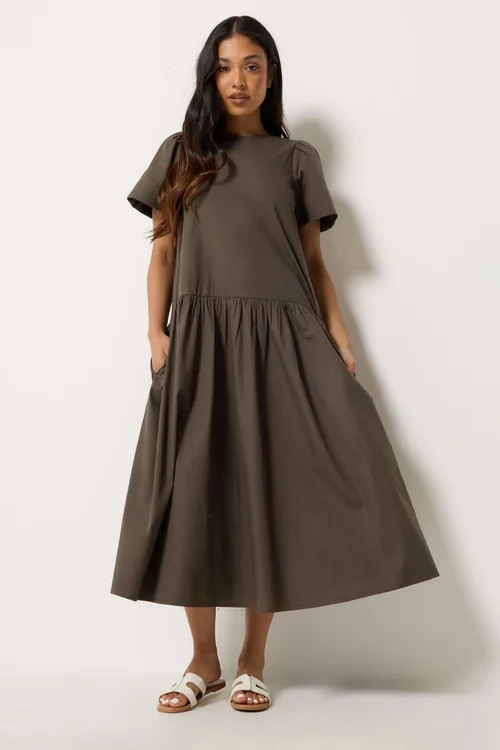 PixieGirl Petite Chocolate Brown Cotton Poplin Maxi Dress - 12 Image 1