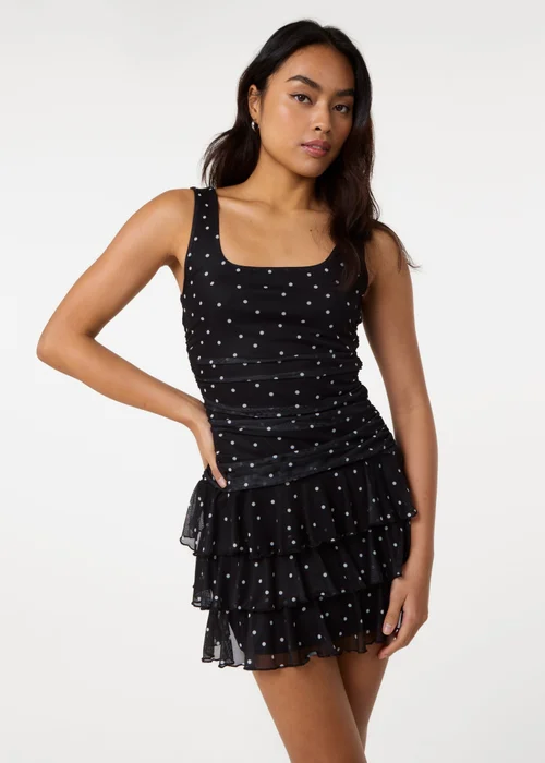 Pink Vanilla Black Polka Dot Square Neck Mesh Dress - M Image 2