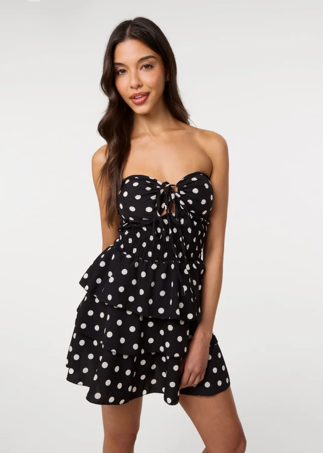 Pink Vanilla Black Polka Dot Print Bandeau Dress