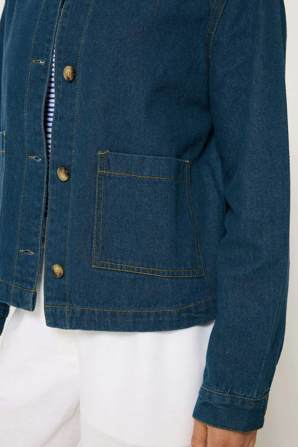 PixieGirl Petite Indigo Blue Collarless Denim Jacket - 12 Image 4