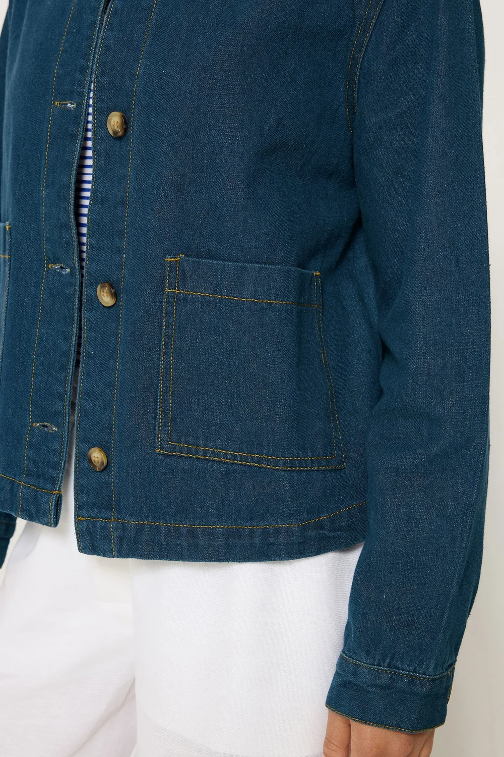 PixieGirl Petite Indigo Blue Collarless Denim Jacket - 12 Image 5