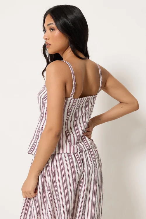 PixieGirl Petite Burgundy Red Stripe Button Cami Top - 6 Image 3