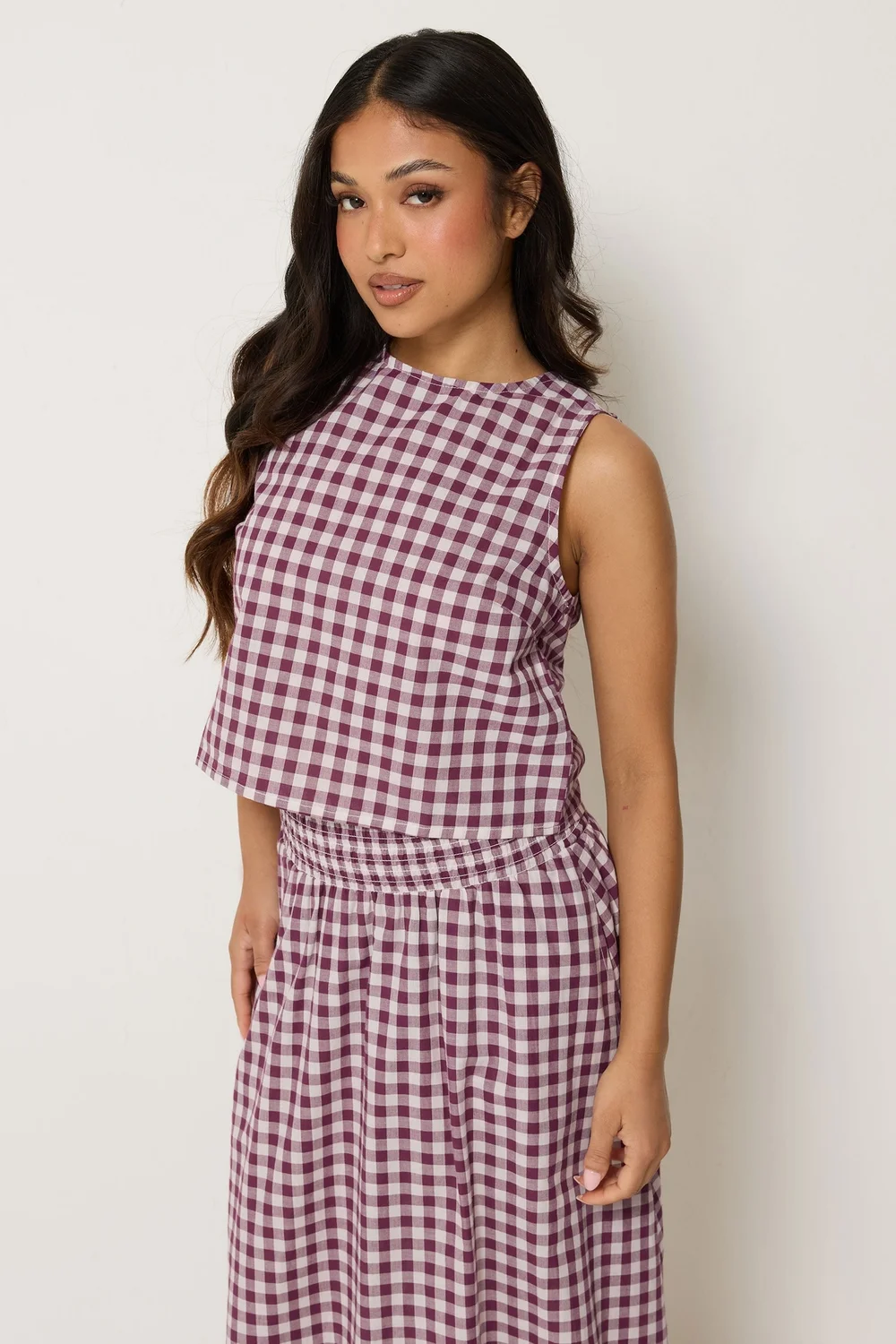 PixieGirl Petite Burgundy Red Cotton Gingham Top - 18 Image 1