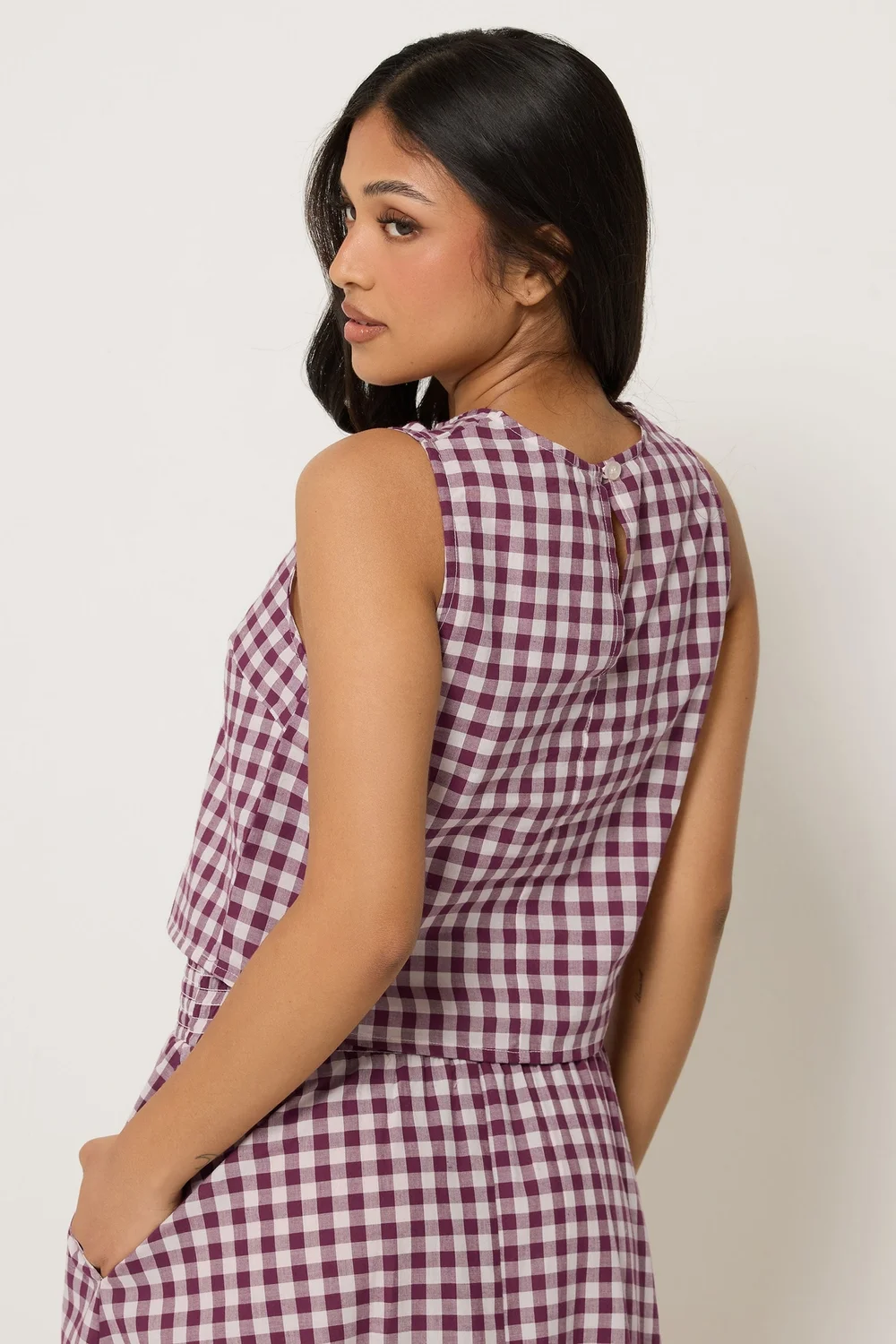 PixieGirl Petite Burgundy Red Cotton Gingham Top - 18 Image 4
