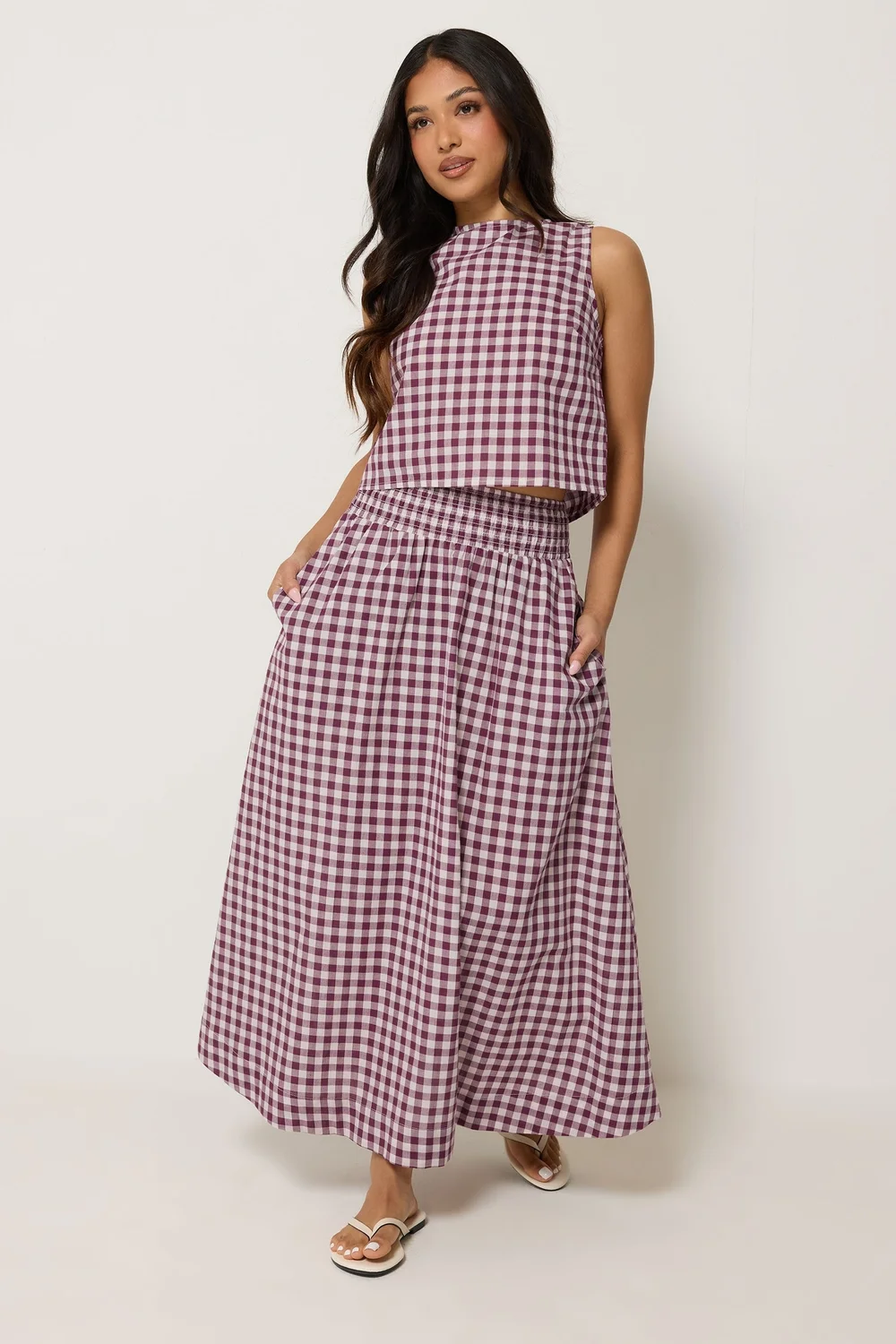 PixieGirl Petite Burgundy Red Cotton Gingham Top - 18 Image 2