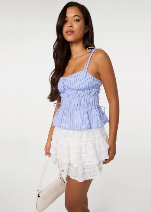 Pink Vanilla Blue Tie Detail Stripe Top - L Image 1