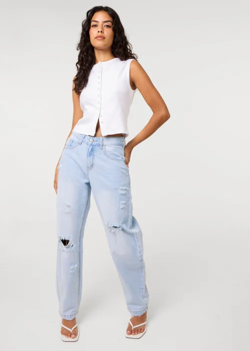 Pink Vanilla Blue Ripped Washed Barrel Jeans - 6 Image 1