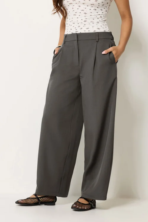 PixieGirl Petite Dark Grey Barrel Leg Trousers - 6/L27 Image 2