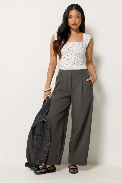 PixieGirl Petite Dark Grey Barrel Leg Trousers - 6/L27 Image 1